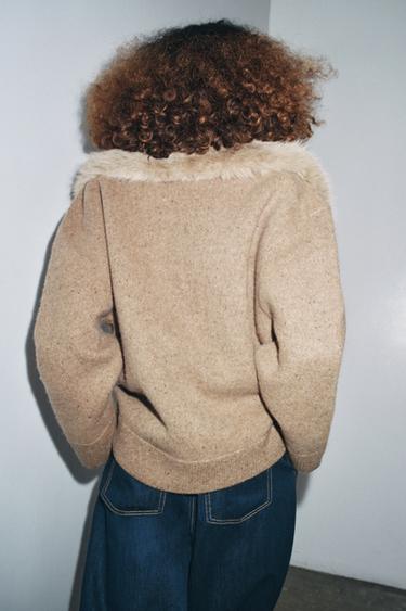 100% WOOL FAUX FUR LAPEL JACKET - Toffee by Zara - Image 2