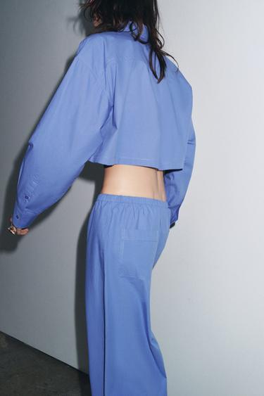 CHEMISE COURTE EN POPELINE - Bleu indigo de Zara - Image 2