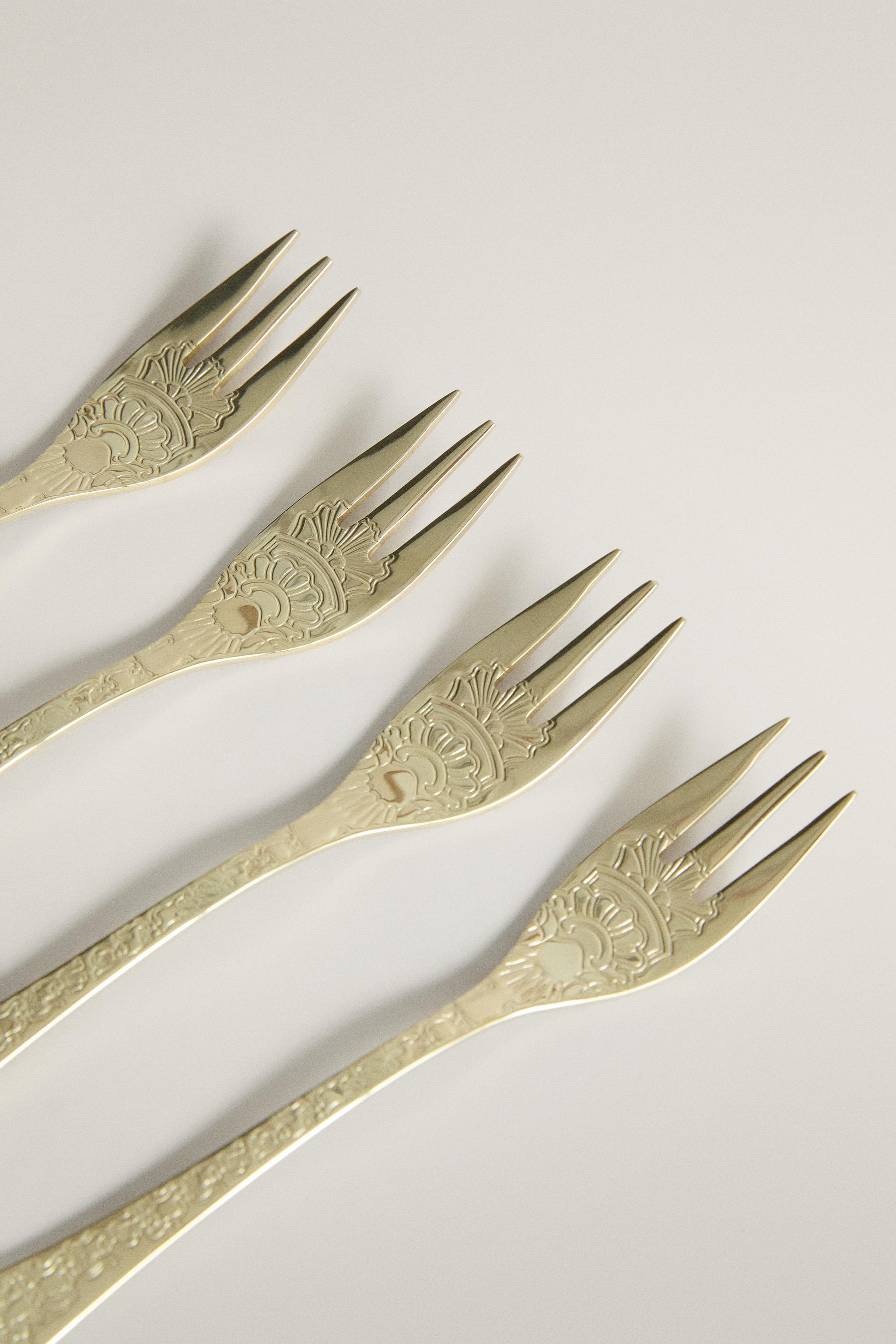 PACK OF ENGRAVED STEEL BRUNCH FORKS (PACK OF 4) - Soft gold | ZARA