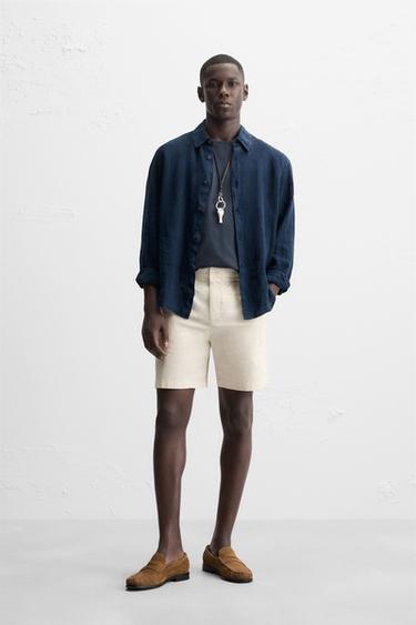 Zara REGULAR FIT PLEATED BERMUDA SHORTS - Oyster-white