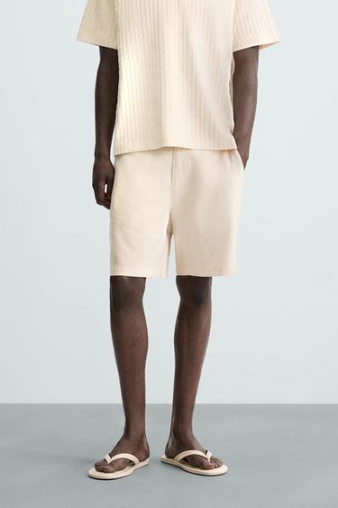 Zara COTTON LINEN BLEND SHORTS - Light beige