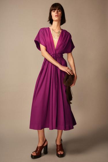 VESTIDO PINZAS ZW COLLECTION - Fucsia oscuro de Zara - Imagen 0