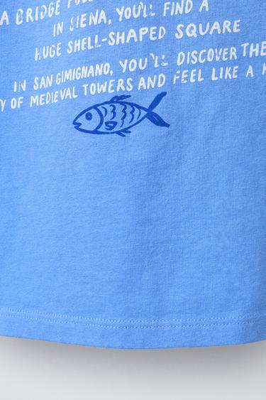 T-SHIRT À BRODERIE ET INSCRIPTION - Bleu clair de Zara - Image 3