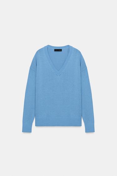 V-NECK KNIT JUMPER - Blue by Zara - Image 4