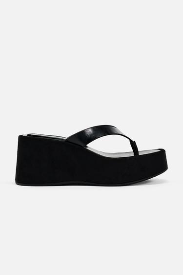 Zara FLATFORM WEDGE SANDALS - Black