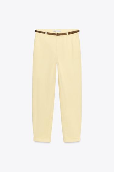 PANTALÓN CHINO CINTURÓN TRENZADO - Amarillo de Zara