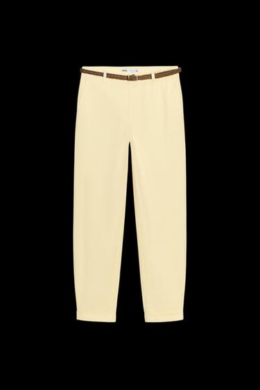 PANTALÓN CHINO CINTURÓN TRENZADO - Amarillo de Zara - Imagen 0