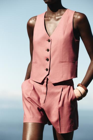LINEN BLEND TAILORED WAISTCOAT - MARSALA by Zara - Image 3
