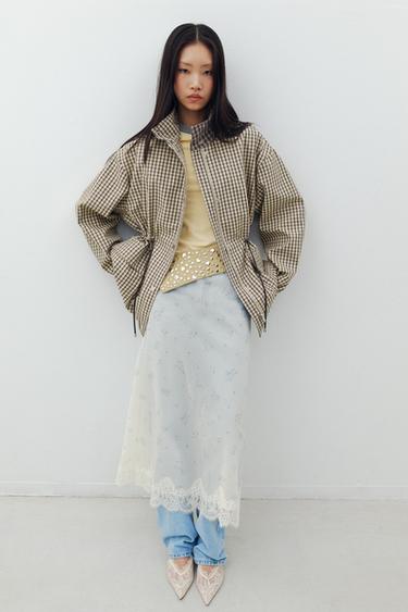 ナイロン花柄スカートホワイト/ グレーZaraのナイロン花柄スカート - ホワイト/ グレー 