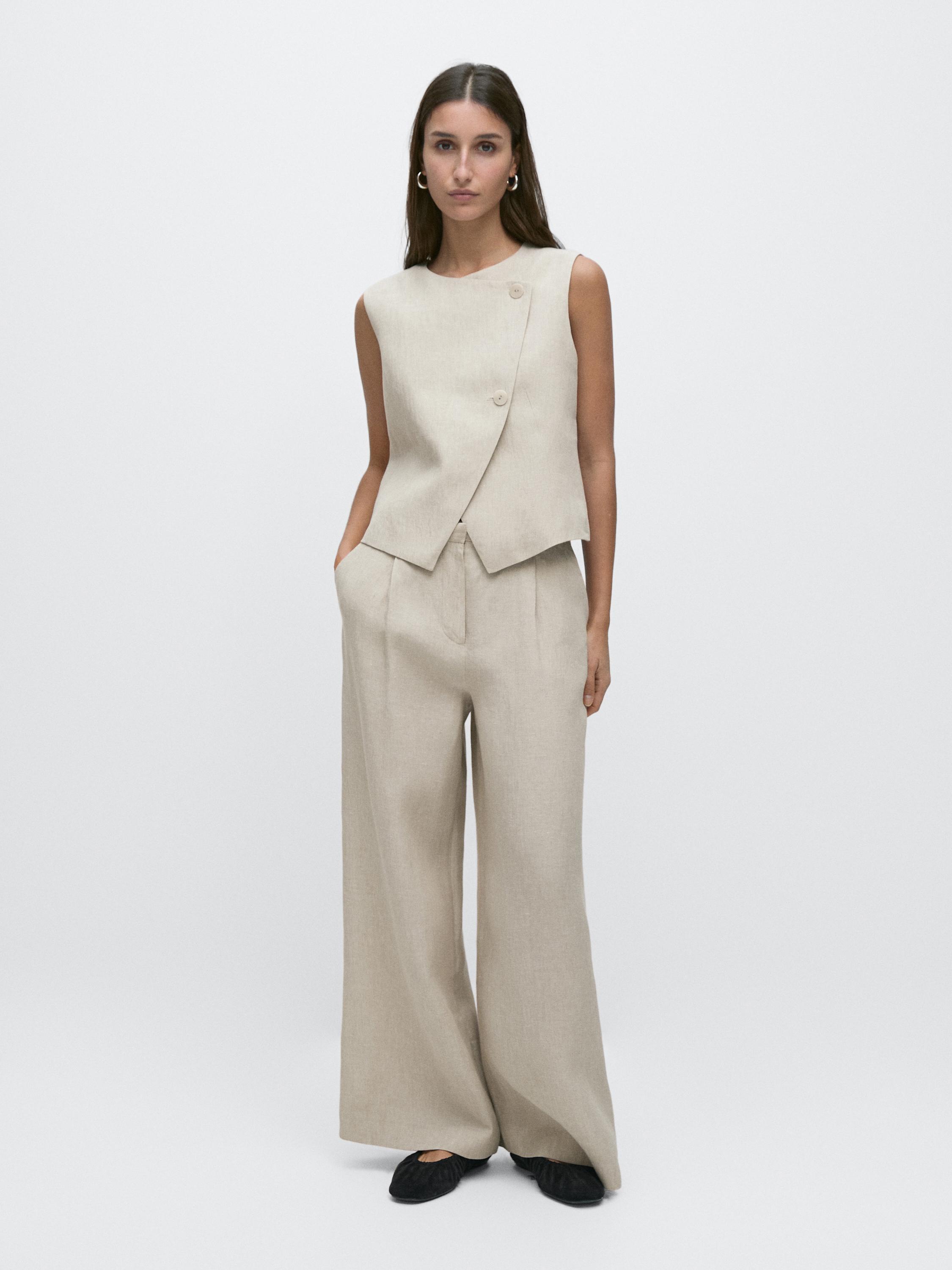 Pantalon capri en lin à pinces