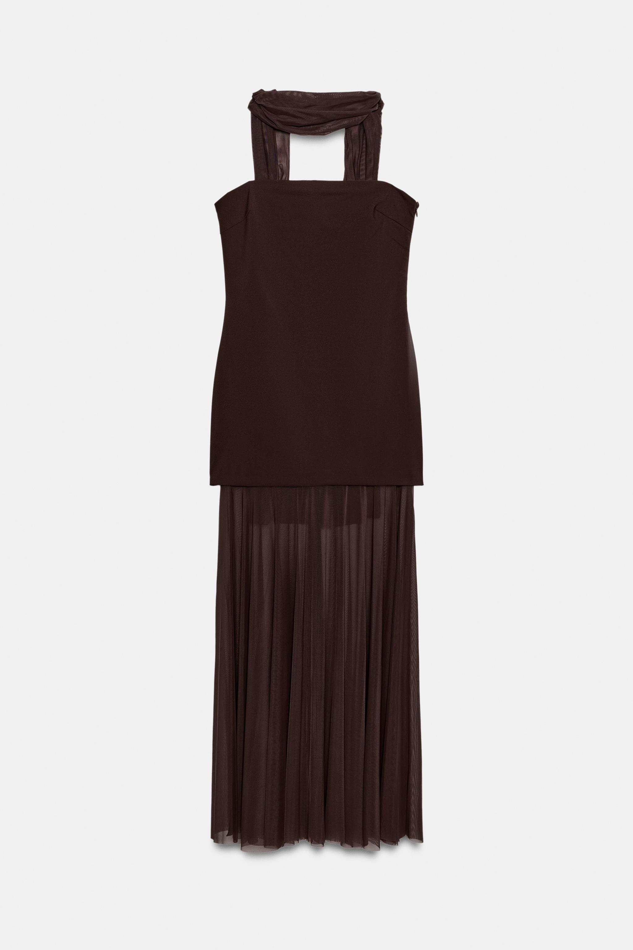 MIDI DRESS WITH SCARF DETAIL - Brown | ZARA South Africa