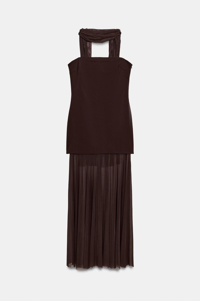 MIDI DRESS WITH SCARF DETAIL - Brown | ZARA Australia MIDI DRESS WITH SCARF DETAIL - Brown | ZARA Australia