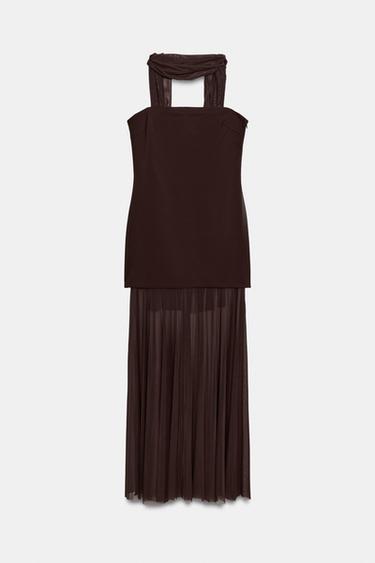 VESTIDO COMBINADO FULAR - Marrón de Zara - Imagen 0