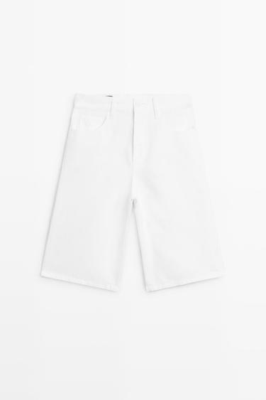 Zara Cotton and linen blend Bermuda shorts - Oyster-white