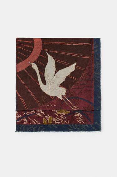 FLORAL PRINT SCARF - Burgundy by Zara