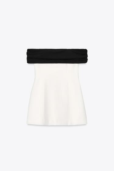 Zara 平領拼接洋裝 - 白色