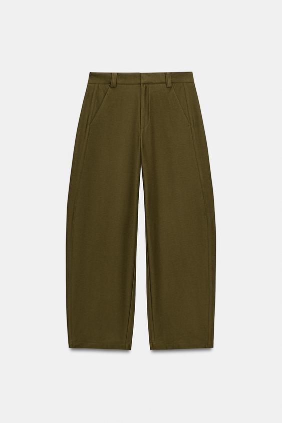 BARREL-LEG TROUSERS - Dark khaki by Zara - Image 0