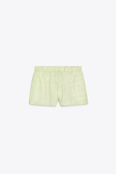 POPLIN STRIPED SHORTS - Light lime green by Zara