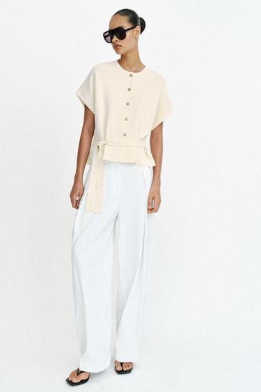 КАРДИГАН С ПОЯСОМ — ЭКРЮ от Zara — изображение 0