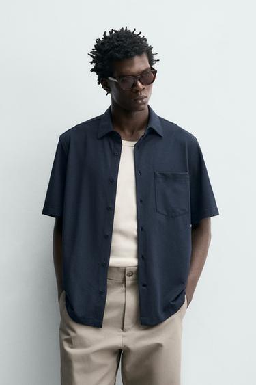 ФАКТУРНА СОРОЧКА СТАНДАРТНОГО КРОЮ - Темно-синій/блакитний Zara