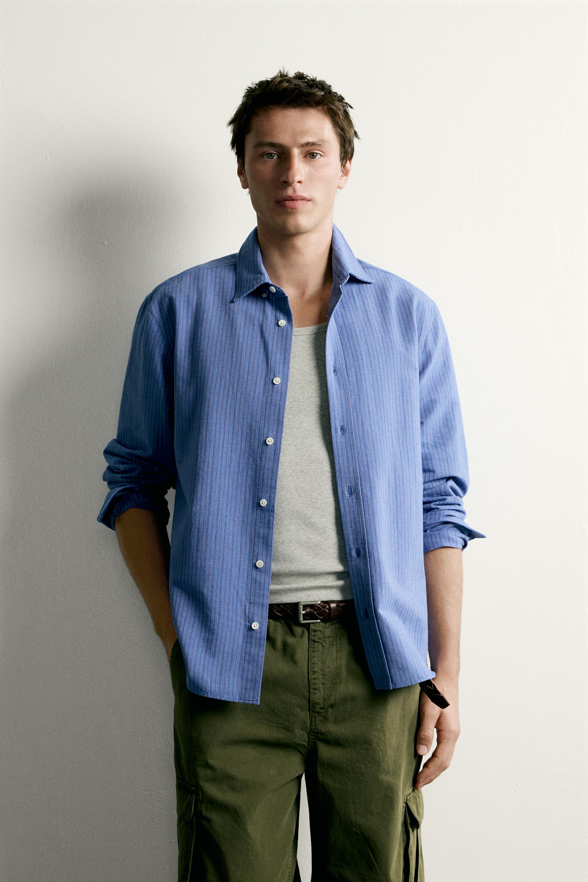 RELAXED FIT STRIPED SHIRT — Bluish