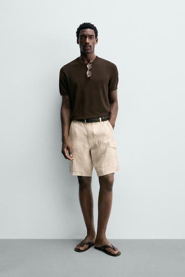 SHORT CARGO REGULAR FIT 100% LIN - Beige clair de Zara - Image 0