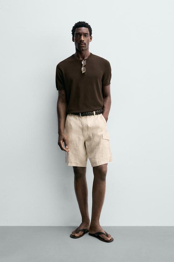 REGULAR FIT 100% LINEN CARGO SHORTS from Zara - $69.90