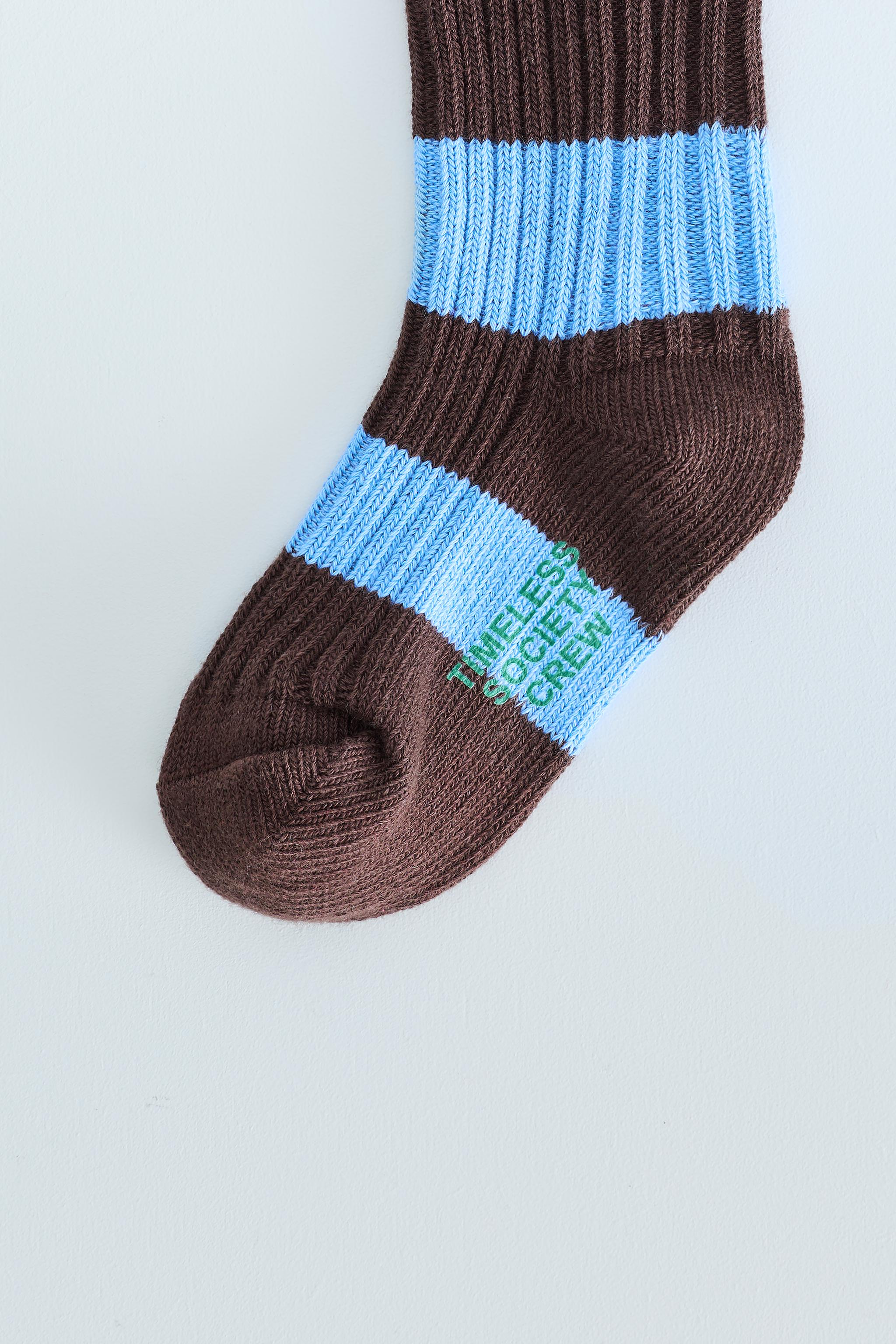 ZARA TIMELESS - THREE-PACK OF STRIPED CREW SOCKS — Brown