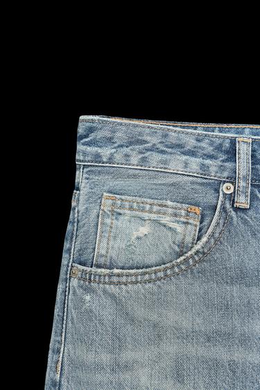 Zara TRF MID-RISE RIPPED BAGGY JEANS - Light blue