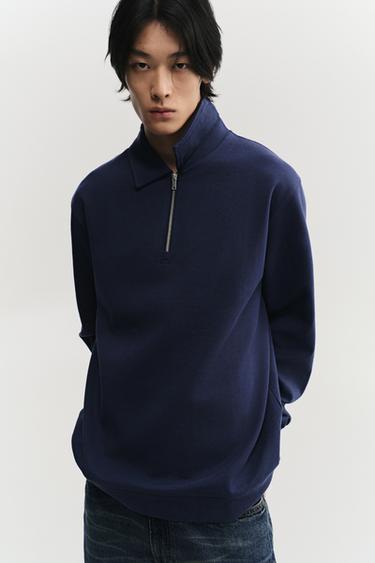 INTERLOCK QUARTER ZIP POLO SHIRT - Bluish by Zara