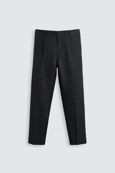 PANTALÓN 100% LINO PLIEGUES - Negro de Zara