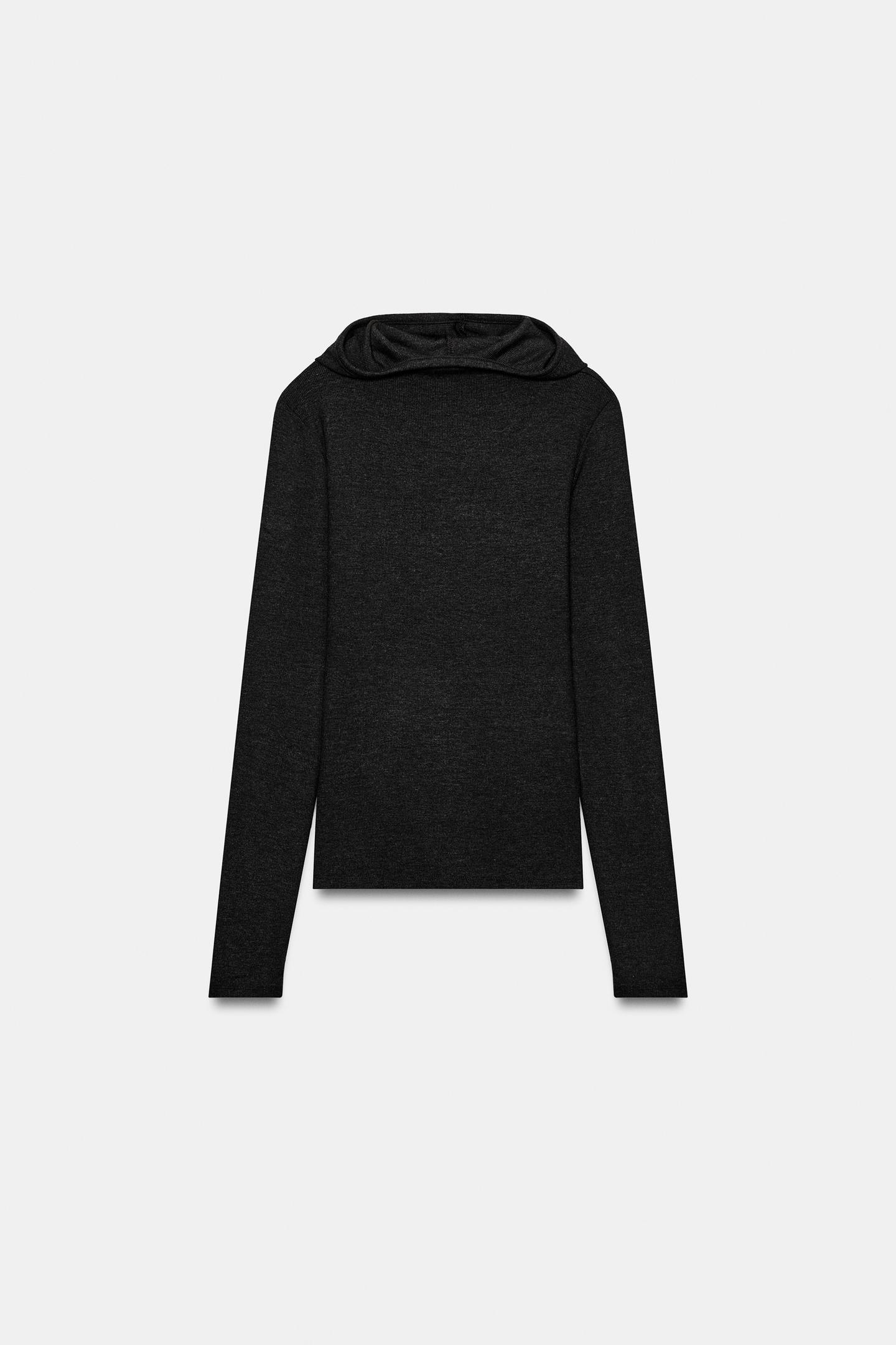 Женское худи Zara Slim T-SHIRT, цвет: Антрацитовый серый — фото 7