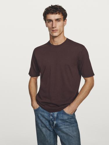 Zara Knit cotton T-shirt - Burgundy