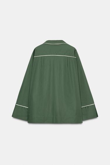CHEMISE EN POPELINE AVEC CONTRASTE - Vert de Zara - Image 5