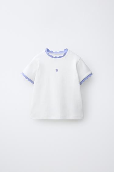 RIBBED T-SHIRT WITH CONTRAST TRIMS AND EMBROIDERY - Lavender by Zara