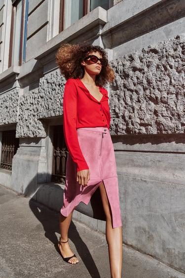 JUPE MI-LONGUE EFFET DAIM - Lilas de Zara - Image 5