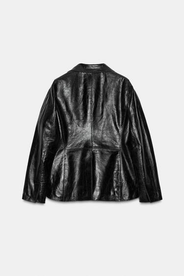 FITTED LEATHER BLAZER - Black by Zara - Image 4