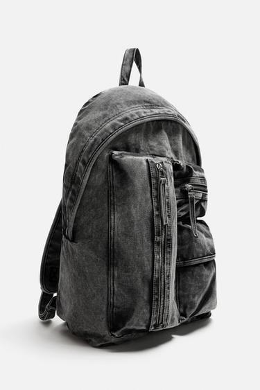 WASHED-EFFECT DENIM BACKPACK - Black by Zara - Image 1
