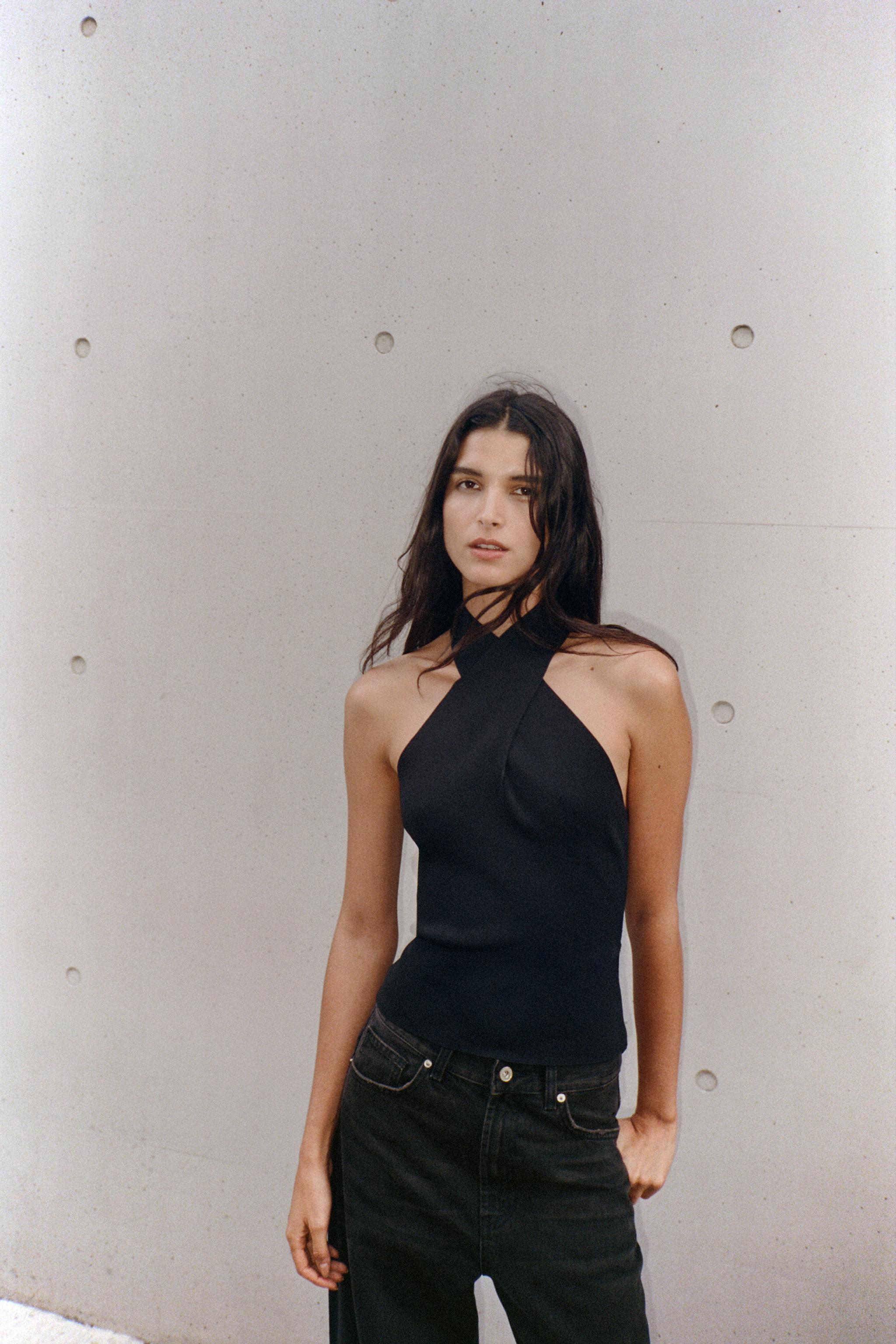 ZARA ブラック ストラップレス オールインワン　xs 新品 ストール サテントップス 50TH ANNIVERSARY - ブラック | ZARA