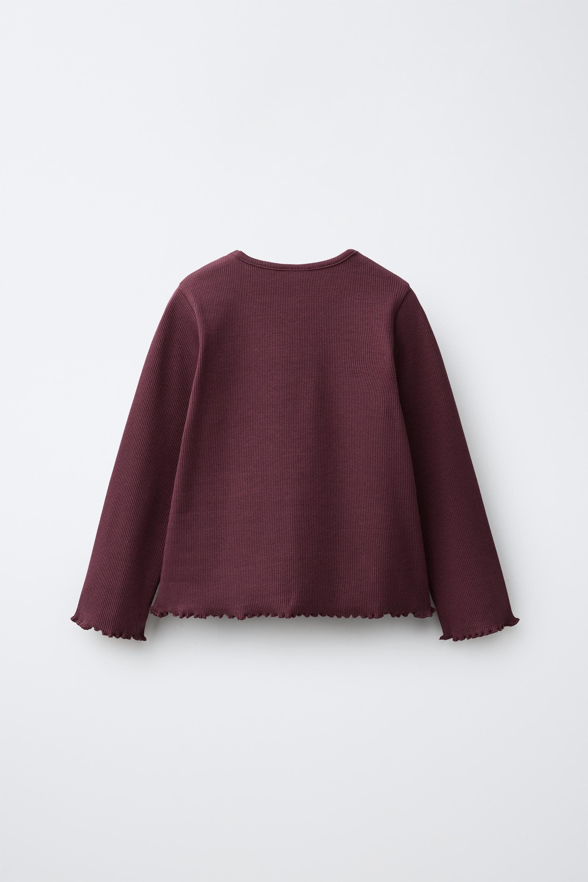 EMBROIDERED RIBBED T-SHIRT — Burgundy