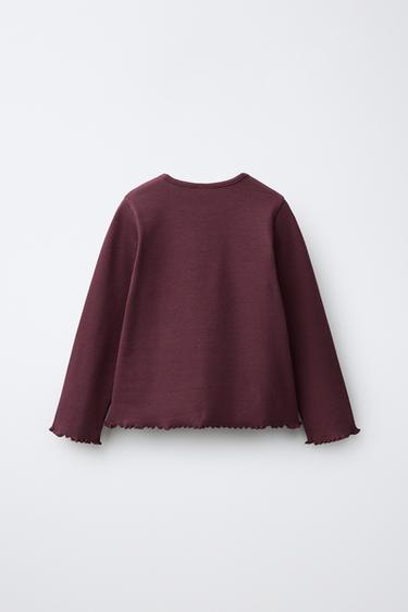 EMBROIDERED RIBBED T-SHIRT — Burgundy 2