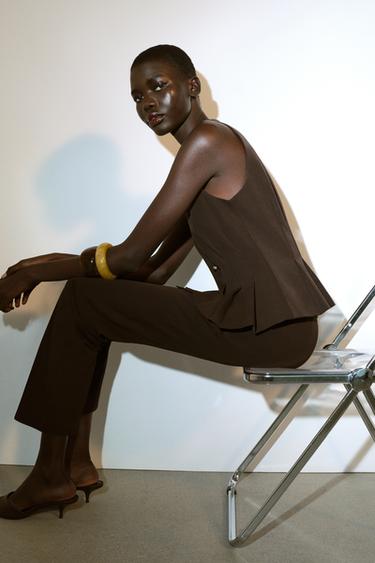 FITTED PEPLUM WAISTCOAT - Brown by Zara - Image 2