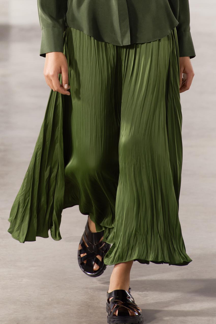 PLEATED MIDI SKIRT ZW COLLECTION - Green