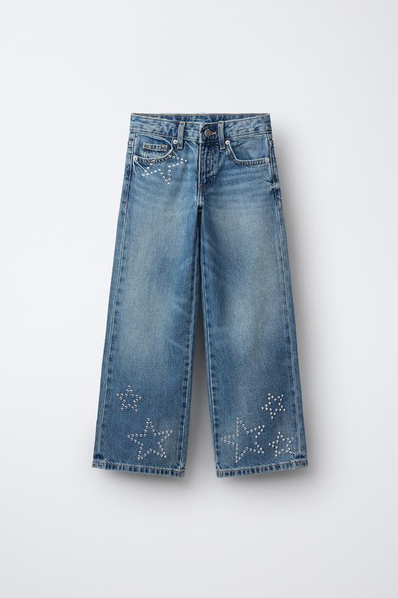 WIDE-LEG JEANS WITH RHINESTONE STARS - Blue | ZARA Ireland
