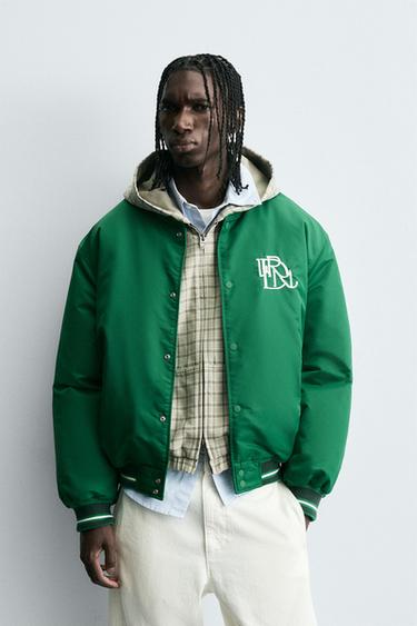 CONTRAST EMBROIDERY BOMBER JACKET - Green by Zara