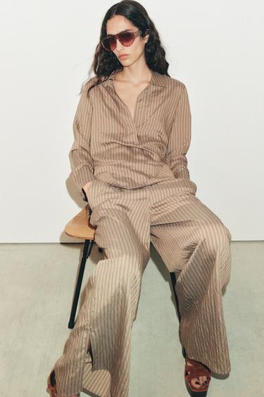 ZW COLLECTION STRIPED PYJAMA BOTTOMS - Light brown by Zara