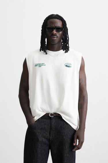 CAMISETA TANK ESTAMPADOS LAVADOS - Blanco roto de Zara