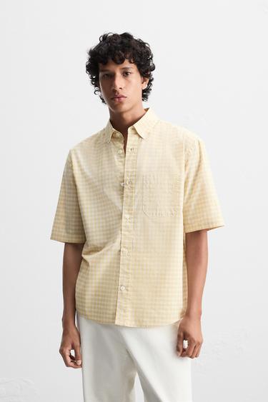 CHEMISE RELAXED FIT À CARREAUX - Jaune clair de Zara - Image 1