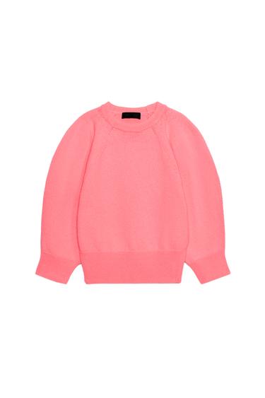 PULL EN MAILLE À MANCHES BOUFFANTES - Rose fluo de Zara