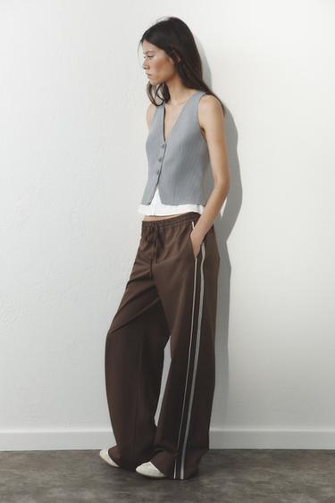 PANTALÓN BANDA LATERAL - Marrón oscuro de Zara